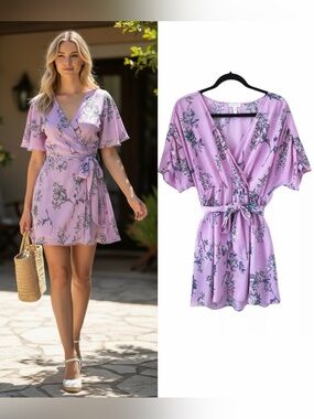 Leith Floral Print Purple Lavender Wrap Dress Size S